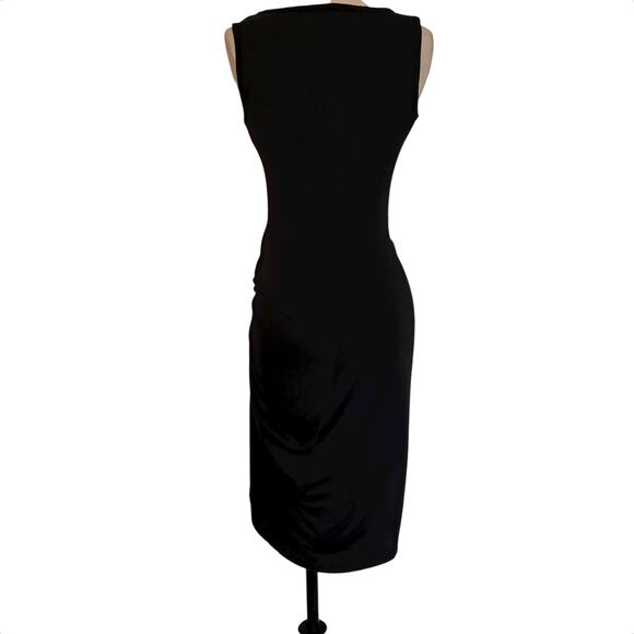 Black asymmetrical wrap dress, ladies medium stretch sleeveless round neck - Picture 4 of 6